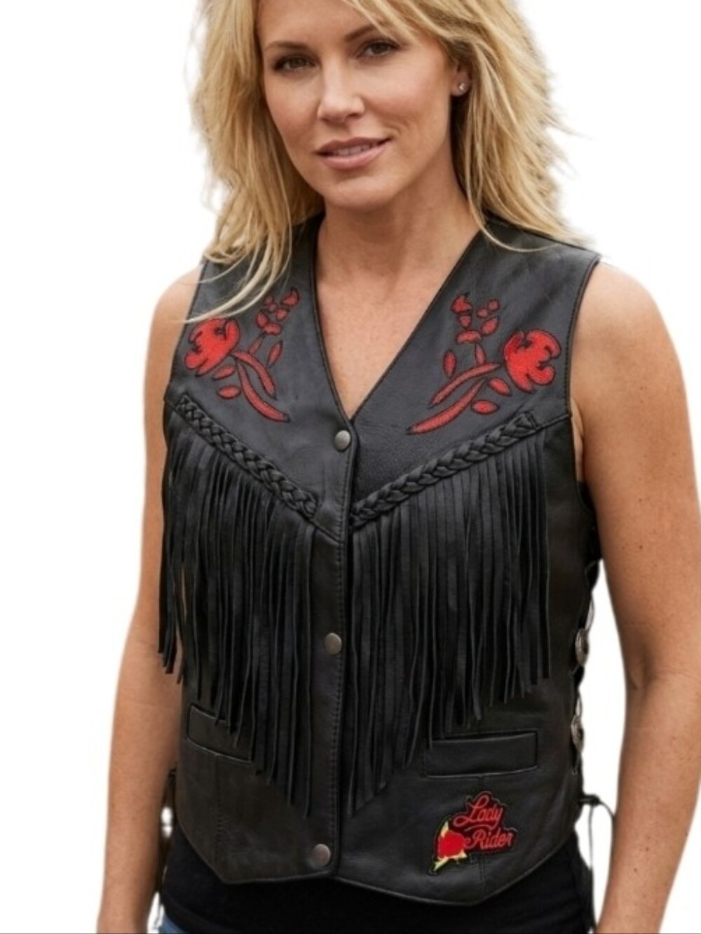 BIKER'S LEATHER STUFF Lady Rider Black Vest Plus Size 3XL